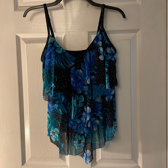 Beach House Other - Beach House Womens Black Blue Aqua Mesh V Overlay Swim Tankini Top 12